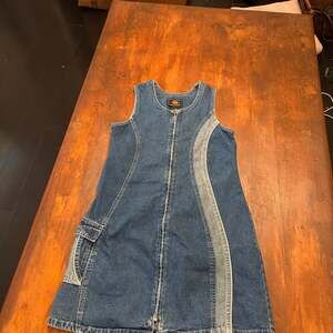 Vintage Paris Blues Y2K Two-Tone Denim Zip Front Mini Dress